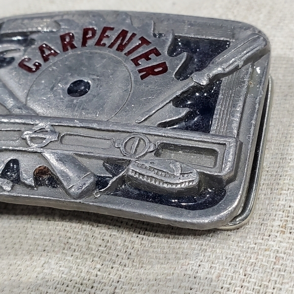 VINTAGE CARPENTER BELT BUCKLE SILVER METAL C&J INC 1994 - Picture 4 of 10